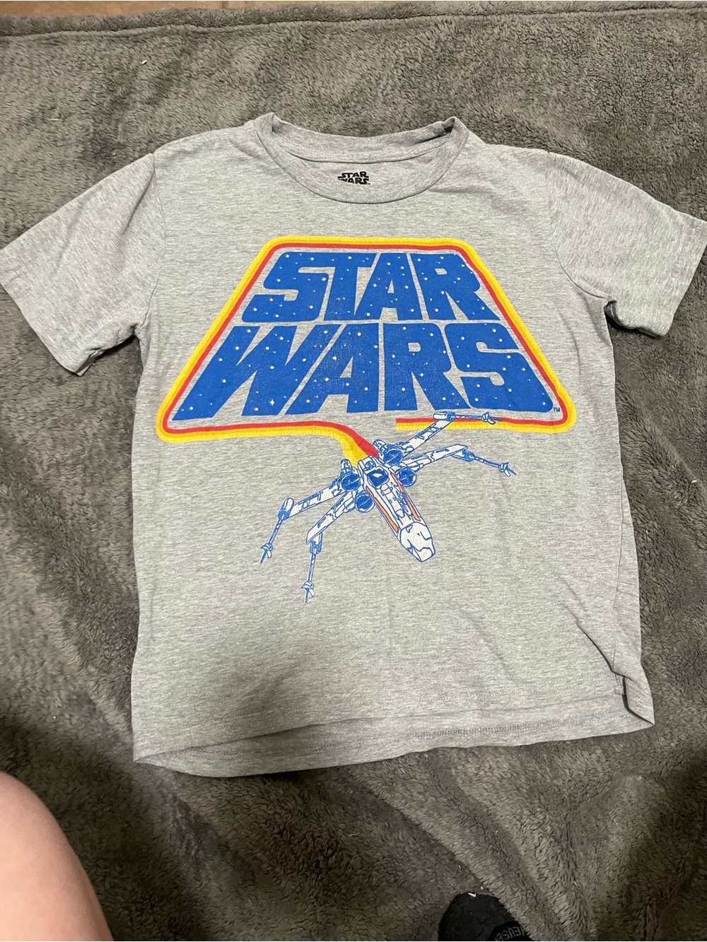Star Wars Grey Tee with Blue Logo and Yellow Trim boys size 7/8